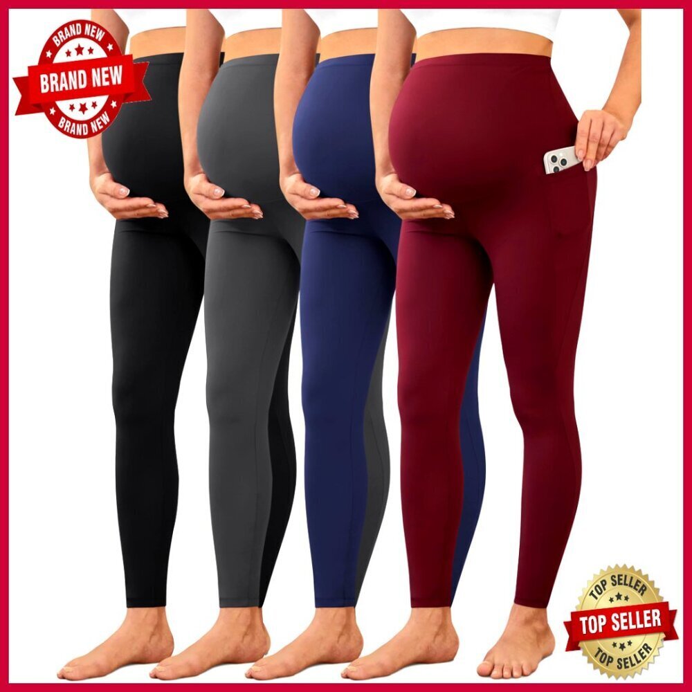 Maternity Leggings with Pockets Over Belly Buttery Soft Yoga Workout Pants